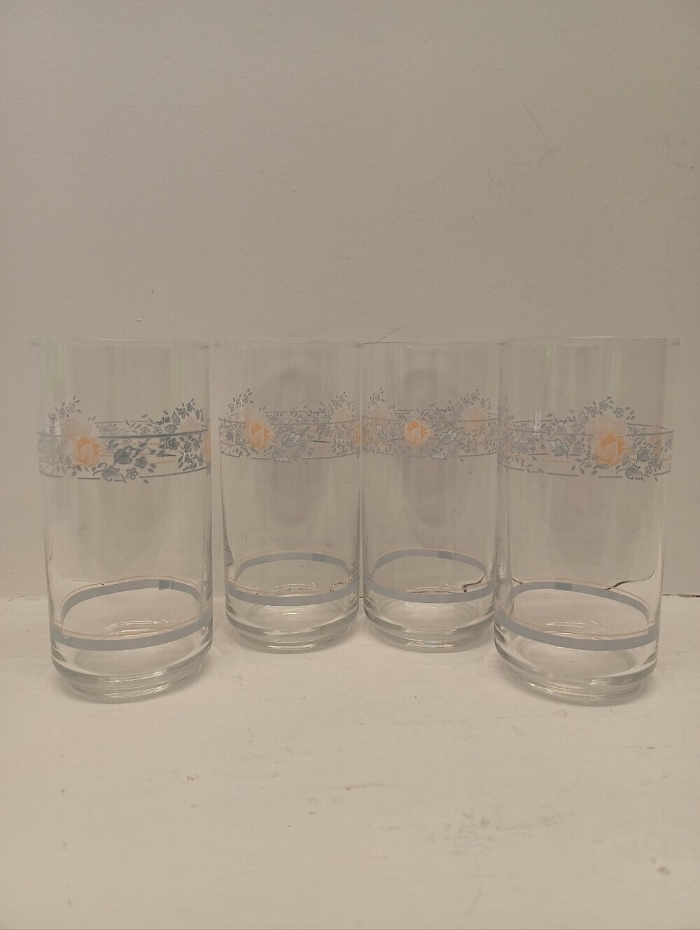 Vintage Corelle Apricot Grove Set Of 4 Glasses 16oz Peach Floral